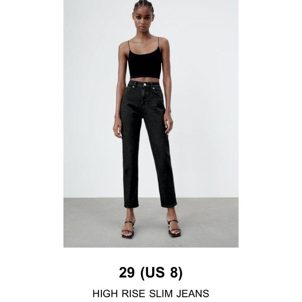ZARA HIGH RISE SLIM JEANS (Black, Size 8)